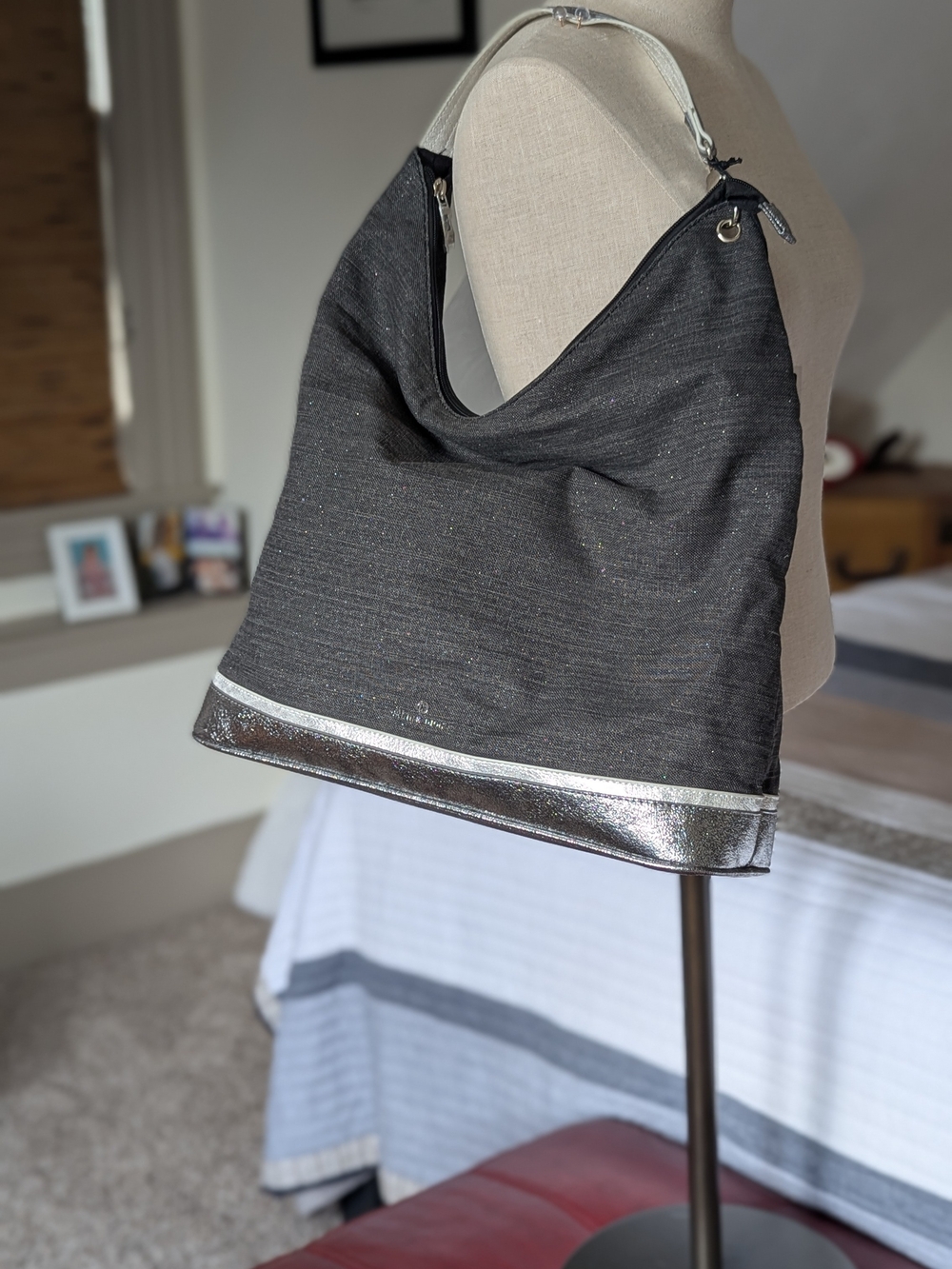 Celine Dion Softy Canvas Hobo Handbag with Silver Accents - Picture 2 of 10